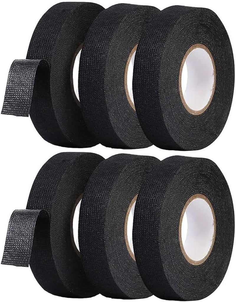 X spring Xspring Heat Tape, Black Automotive Harness Tape, 6 Rolls Wires Fabric Tapes, High Temperature Resistance Harness Fabric Tape, Electrical Insulation Fastening Tape, 19MM x 15M Tape - Image 1